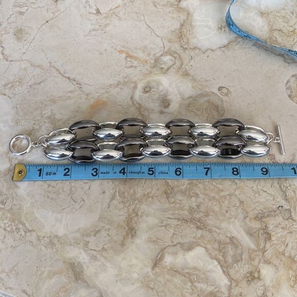 Super Chunky Silver & Titanium Tone Link Toggle Bracelet - Picture 6 of 6